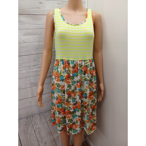 Lilypad Dress Striped Floral Scoop Neck Sleeveless Sz M - Picture 1 of 9